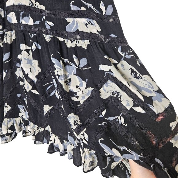 Free People Intimately Floral Lace Trim Asymmetrical Hem Dress Black White S - Picture 3 of 9